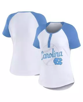 Женская белая рваная футболка с логотипом North Carolina Tar Heels и логотипом Raglan Henley Wear By Erin Andrews, белый