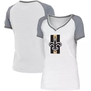 Женская белая/серая футболка New Era New Orleans Saints Training Camp реглан с v-образным вырезом New Era