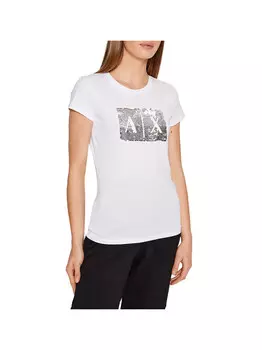 Женская белая/серебристая футболка Armani Exchange