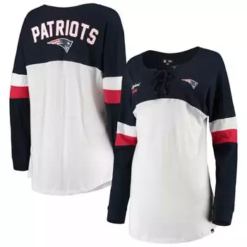 Женская белая/темно-синяя футболка New England Patriots Athletic Varsity на шнуровке с v-образным вырезом и длинными рукавами New Era