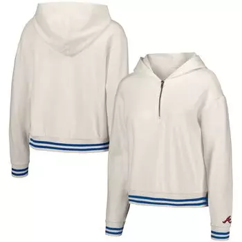 Женская белая толстовка с капюшоном Lusso Style Atlanta Braves Magnolia Tri-Blend с молнией четверть четверти