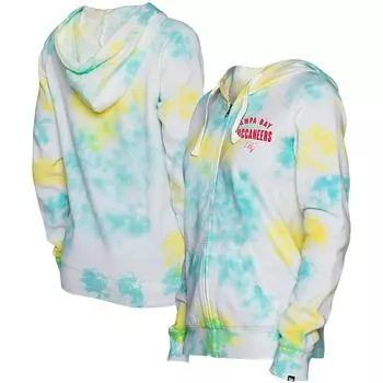 Женская белая толстовка с молнией во всю длину New Era Tampa Bay Buccaneers Ice-Dye New Era