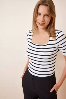 Женская белая трикотажная блузка с квадратным воротником Happiness stanbul, белый