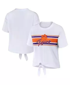 Женская белая укороченная футболка Clemson Tigers в полоску спереди с узлом Wear By Erin Andrews, белый