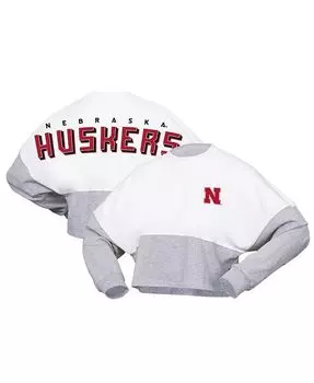 Женская белая укороченная футболка из джерси с длинными рукавами Nebraska Huskers Heather Block Spirit Jersey, белый