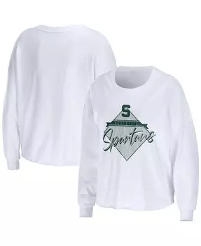 Женская белая укороченная футболка с длинными рукавами Michigan State Spartans Diamond WEAR by Erin Andrews, белый