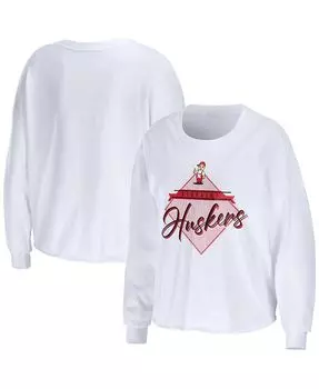 Женская белая укороченная футболка с длинными рукавами Nebraska Huskers Diamond WEAR by Erin Andrews, белый