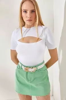 Женская белая укороченная трикотажная блузка Kiss Olalook, белый