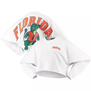 Женская белая укороченная трикотажная футболка с длинными рукавами Florida Gators с необработанным краем
