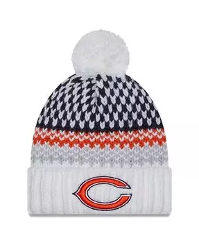Женская белая вязаная шапка Chicago Bears 2023 с манжетами и помпоном New Era, белый
