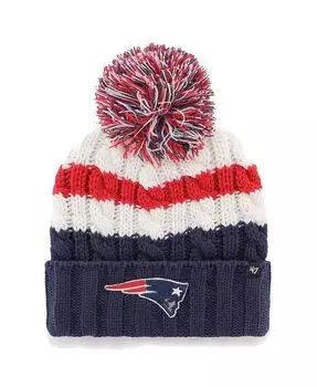 Женская белая вязаная шапка New England Patriots Ashfield с манжетами и помпоном '47 Brand, белый