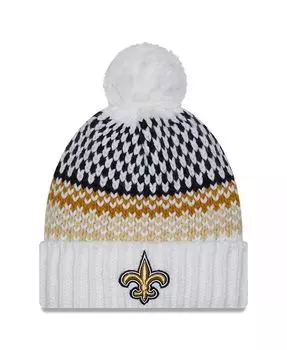 Женская белая вязаная шапка New Orleans Saints 2023 с манжетами и помпоном New Era, белый