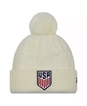 Женская белая вязаная шапка с манжетами и помпоном USMNT New Era, белый