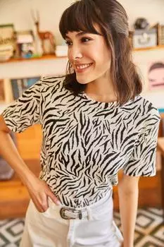 Женская белая вязаная укороченная футболка с леопардовым принтом и зеброй Olalook, разноцветный