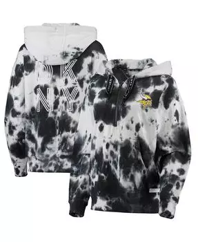 Женская бело-черная толстовка с капюшоном Minnesota Vikings Dakota Oversized с половиной молнии с принтом тай-дай DKNY