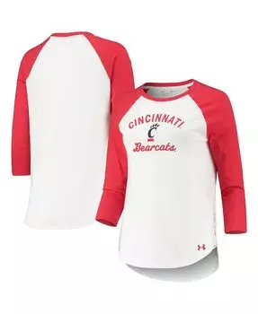 Женская бело-красная футболка Cincinnati Bearcats Baseball реглан с рукавом 3/4 Under Armour