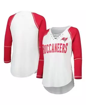 Женская бело-красная футболка Tampa Bay Buccaneers Rebel Raglan с рукавами три четверти, шнуровкой и v-образным вырезом Touch