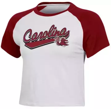 Женская бело-красная укороченная бейсбольная футболка Champion South Carolina Gamecocks