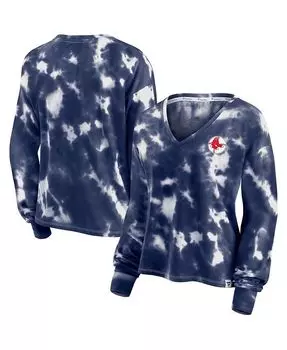Женская бело-темно-синяя укороченная футболка Boston Red Sox Tie Dye с V-образным вырезом Fanatics, мультиколор