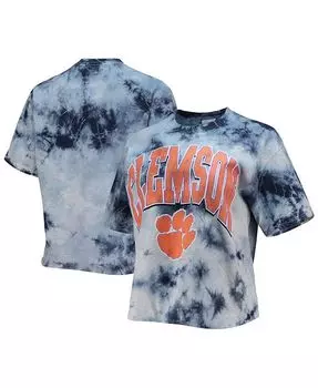Женская бело-темно-синяя укороченная футболка в винтажном стиле Clemson Tigers с принтом тай-дай '47 '47 Brand, белый