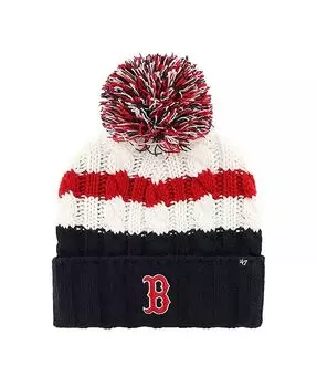 Женская бело-темно-синяя вязаная шапка Boston Red Sox Ashfield с манжетами и помпоном '47 Brand, белый