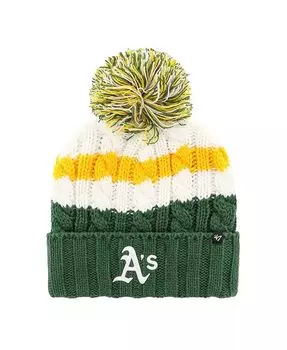 Женская бело-зеленая вязаная шапка с манжетами и помпоном Oakland Athletics Ashfield '47 Brand, белый