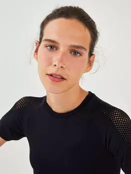 Женская бесшовная спортивная блузка с коротким рукавом и круглым вырезом в сеточку с короткими рукавами Xside