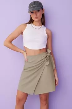 Женская бежевая базовая юбка из ткани с завязками MG1458 MADMEXT