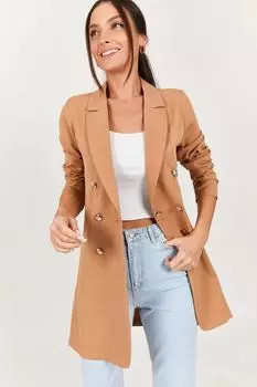 Женская бежевая длинная куртка на пуговицах armonika, бежевый