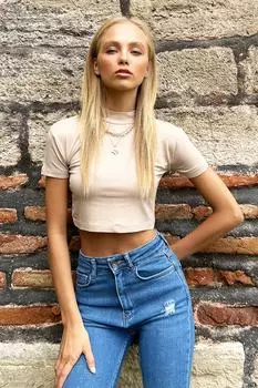 Женская бежевая полуводолазка с воротником из лайкры и висконовой трикотажной блузки Trend Alaat Stili, бежевый