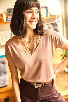 Женская бежевая повседневная кружевная блузка с воротником из вискозы Olalook, бежевый