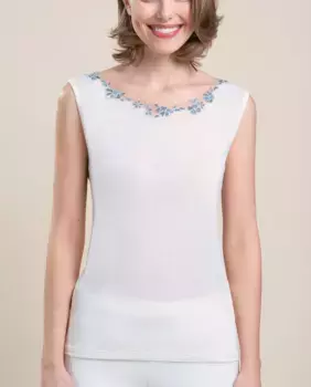 Женская безрукавная нижняя майка с вышитым тюлем Vittoria B. Intimo, белый