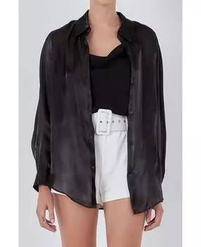 Женская блестящая прозрачная классическая рубашка-топ endless rose, черный