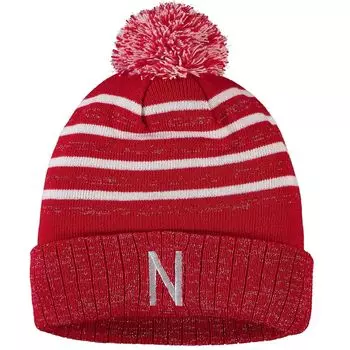 Женская блестящая вязаная шапка с манжетами и помпоном Top of the World Scarlet Nebraska Huskers