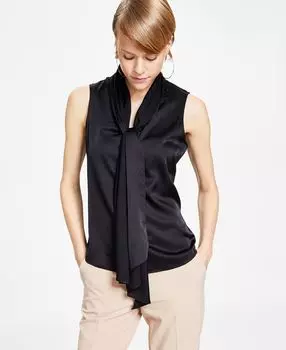 Женская блуза без рукавов с галстуком-бабочкой, созданная для macy's Bar III, черный
