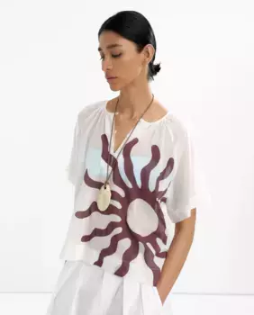 Женская блуза из 100% хлопка полупрозрачная с принтом на груди Parfois, белый