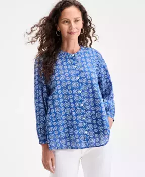 Женская блуза из хлопка с принтом и застежкой на пуговицы Style & Co, синий
