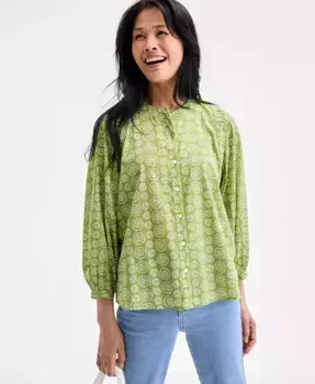 Женская блуза из хлопка с принтом и застежкой на пуговицы Style & Co, зеленый