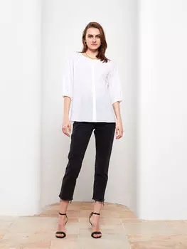 Женская блуза из поплина с вырезом лодочкой и вышивкой LCWAIKIKI Classic