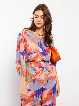 Женская блуза из вискозы с V-образным вырезом и узором LCWAIKIKI Classic