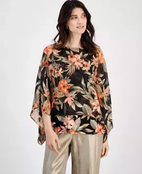 Женская блуза-пончо с цветочным принтом и рукавом 3/4 Kasper, черный