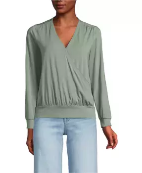 Женская блуза с длинным рукавом из легкого джерси с запахом Lands' End, зеленый