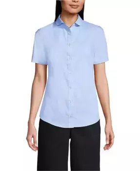 Женская блуза с коротким рукавом и воротником "Питер Пэн" из батиста Lands' End, синий