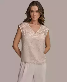 Женская блуза с короткими рукавами из шифона с эффектом burnout Donna Karan New York, коричневый/бежевый