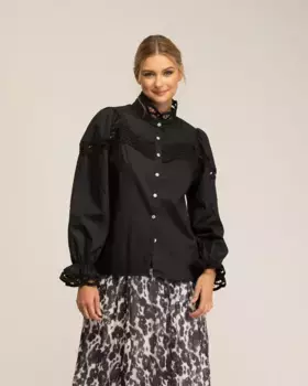 Женская блуза с кружевом спереди на горловине и манжетах Tantra, чёрный