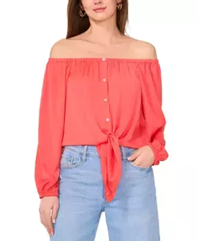 Женская блуза с открытыми плечами и завязками по низу Vince Camuto, красный