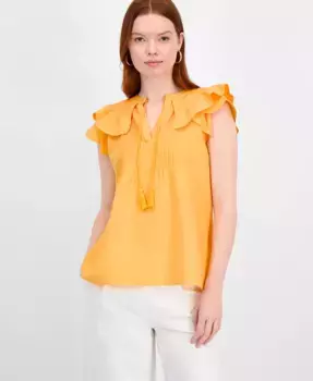 Женская блуза с плетеными кистями и расклешенными рукавами T Tahari, оранжевый