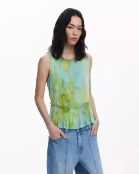 Женская блуза с плиссированными воланами Desigual, зеленый