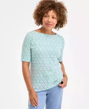 Женская блуза с принтом и лодочкой, с рукавом три четверти Style & Co, синий