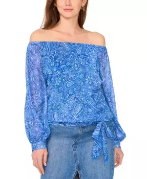 Женская блуза с принтом "пейсли" на бретелях, с длинными рукавами и завязкой спереди Vince Camuto, синий